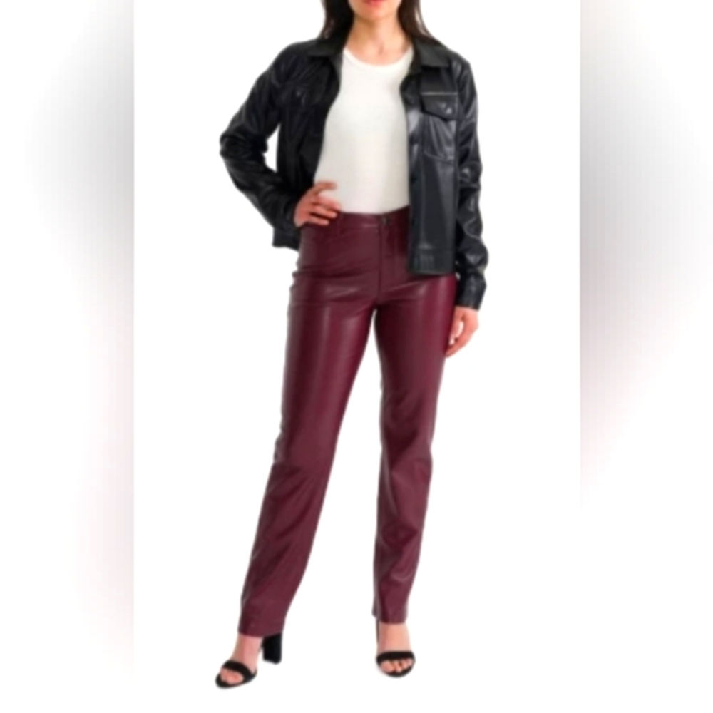 NWT Women's Joie Pant faux leather burgundy pants, size 8 - Picture 5 of 10